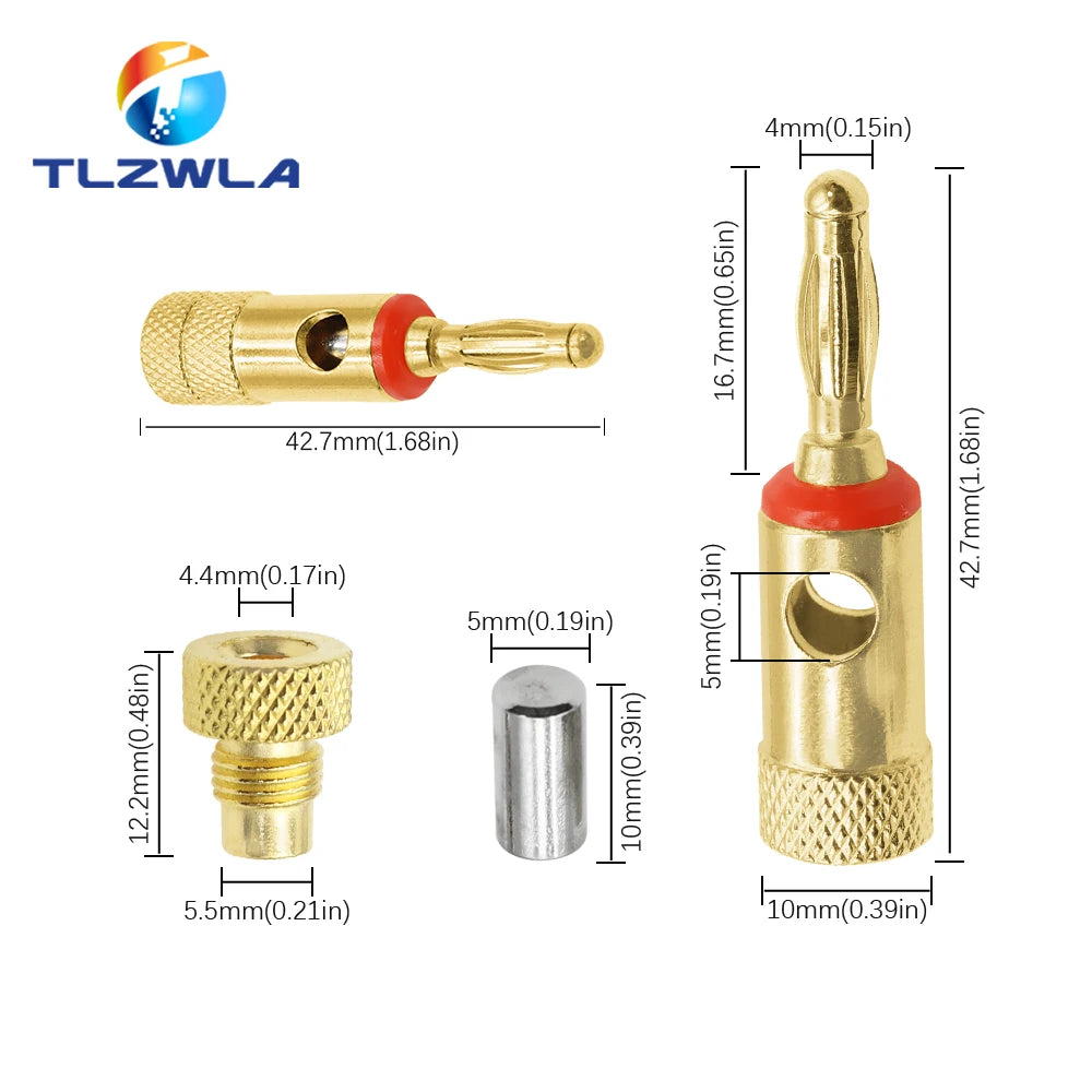 2PCS 24K Gold-Plated Musical Cable Wire Banana Plug Pro Audio Speaker Connector Plated Musical Speaker Pin Connector