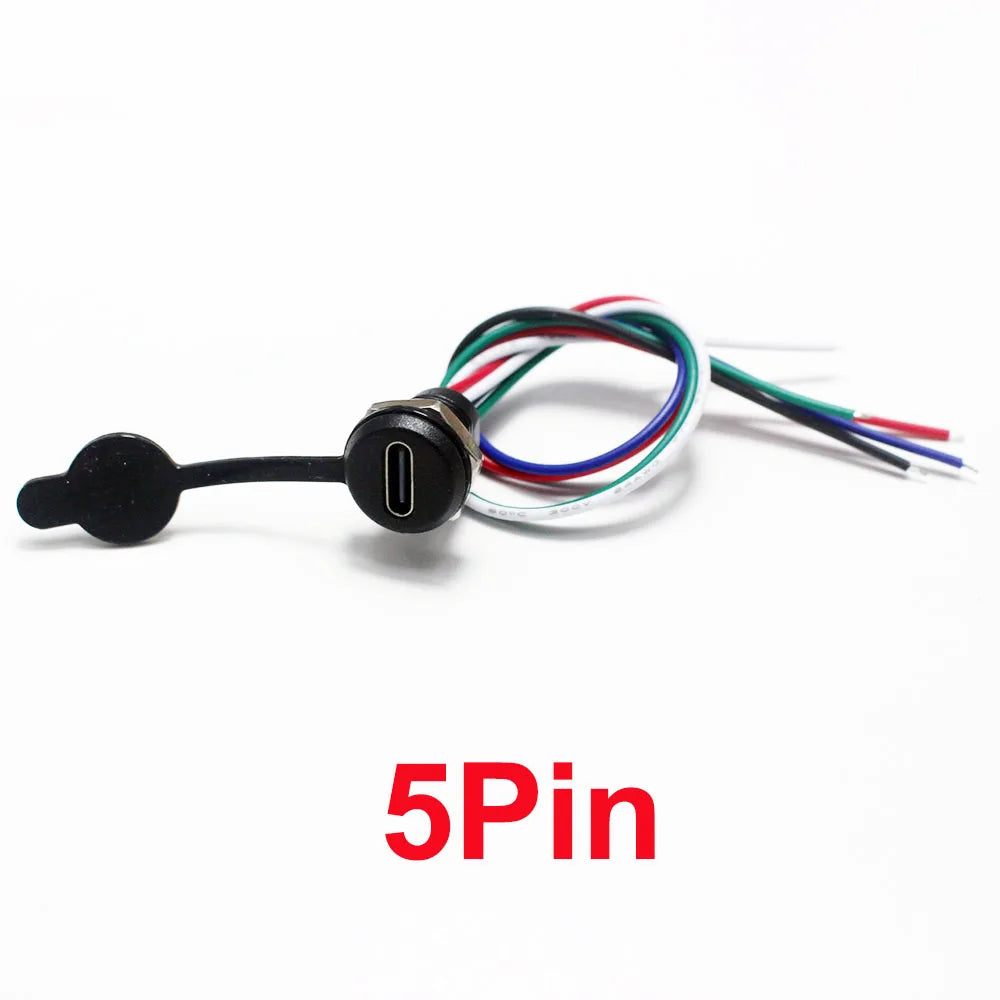 1pcs USB Type C Connector Type-C Waterproof with Nut Locking Plate Female TPC Waterproof High Current Fast Charging Jack Port