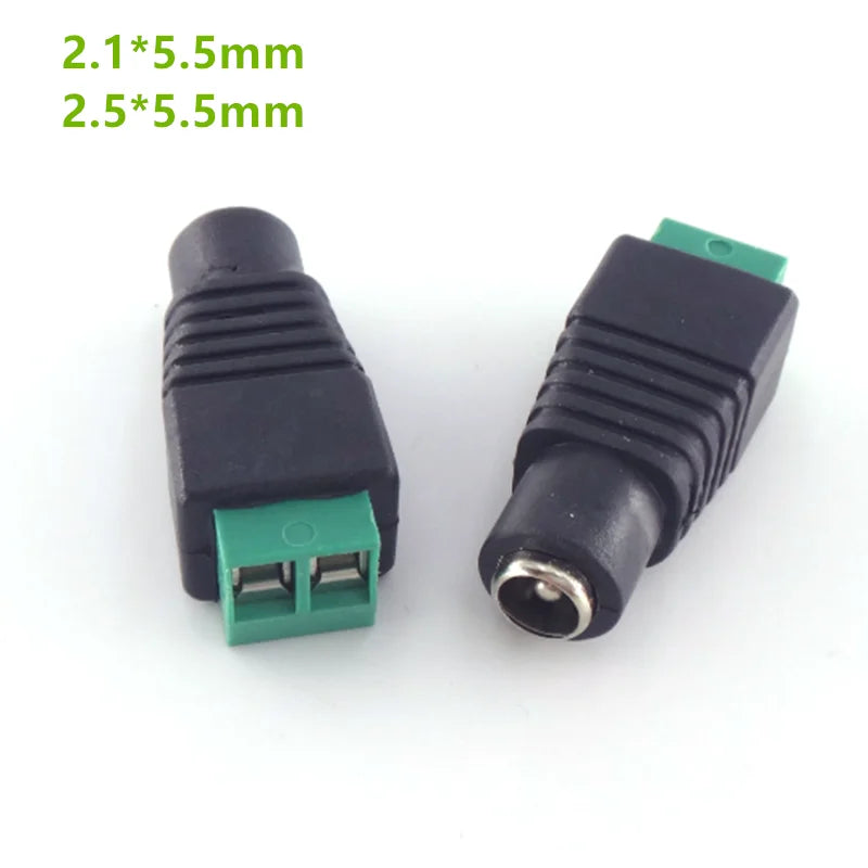 Male and Female Welding-Free DC Plug 5.5x2.1mm 2.5mm Welding-Free DC Female Head Green Terminal Monitoring Power Plug Push-But