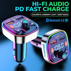 Wireless Car Bluetooth 5.0 FM Transmitter Radio Adapter RGB Light PD Fast Charger 3 Ports Hands-Free Call Bass Boost MP3