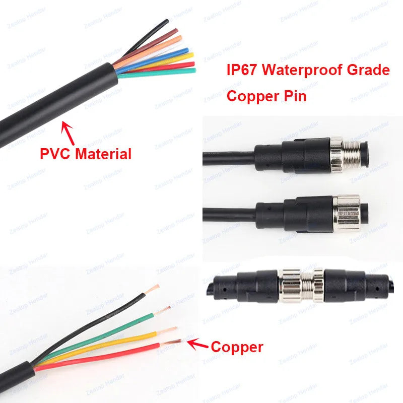 1Pcs M12 Sensor Connector 2 3 4 5 8 Pin Male / Female Aviation Plug IP67 Waterproof Wire A Type 20cm PVC Cable