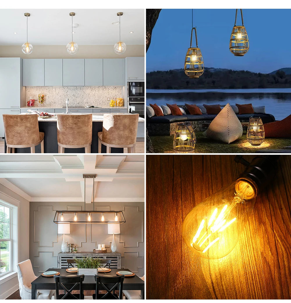 E27 Retro Edison Filament Bulb 4W 6W 220V ST64 Vintage LED Lamp Bulbs 2200K 2700K Warm White Amber Glass Light Bulbs for Home