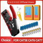 Rj45 Rj12 Rj11 Pass Through Crimp Plier Cat7 Cat6 Cat6A Cat5 Cat5e Stripping Crimping Tool with 8P/6P Ethernet Connectors
