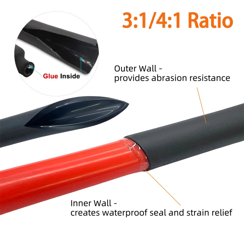 1~10m Heat Shrink Tube ID 1.6mm - 50mm 3:1/4:1 Ratio With Glue Adhesive Lined  Dual Wall Polyolefin ﻿Wrap Cable Protect Sleeve