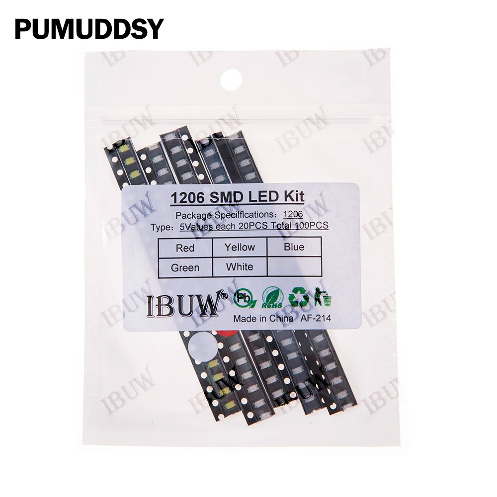100pcs 5colors Each 20pcs 5730 5050 3528 1210 1206 SMD LED Diode Kit Red Green Blue White Yellow 0805 0603 0402