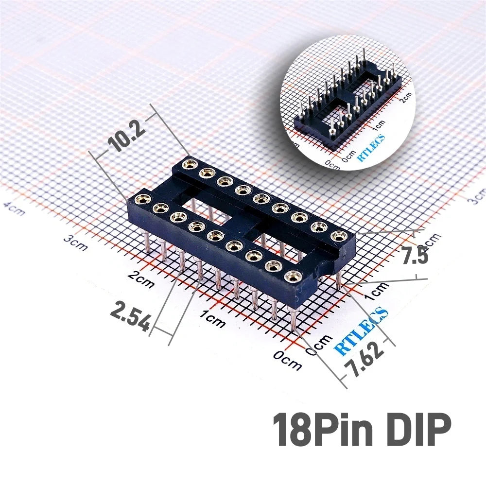 5/50 Pcs 2.54MM Pitch SMD DIP IC Socket Contact Clip Surface Mount Machined Receptacle 4 6 8 10 12 14 16 18 20 24 Pin Row 7.62mm