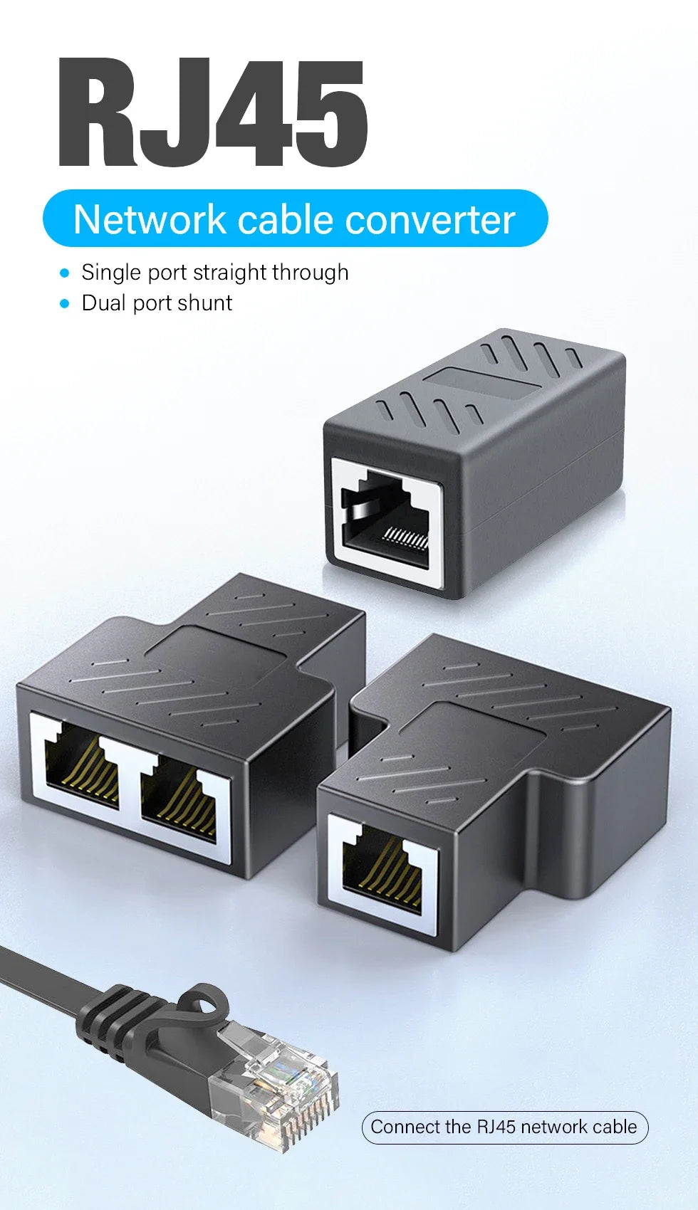 RJ45 Splitter 1 to 2 Ethernet Adapter Internet Network Cable Extender RJ45 Connector Coupler for PC TV Box Router High Quality