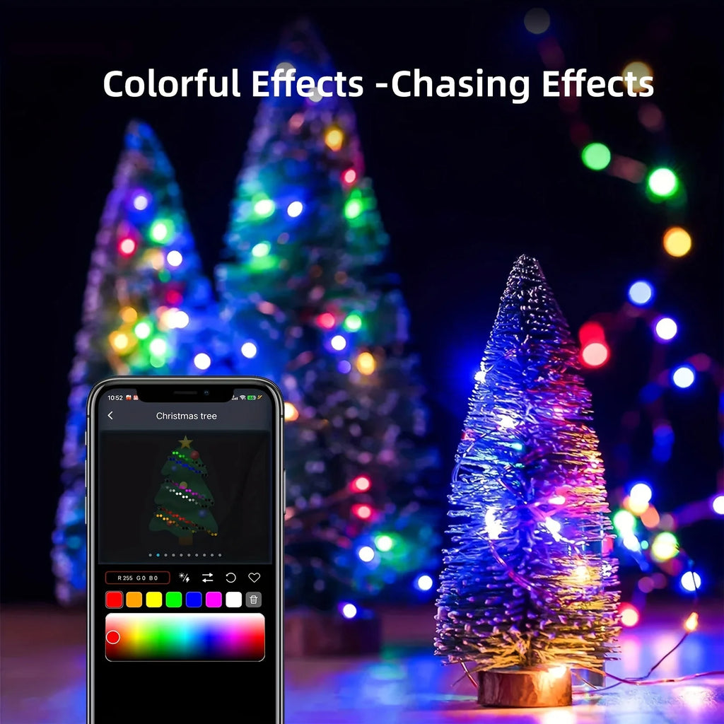 RGB Leather LED Fairy Lights 10M 40M Smart Bluetooth Music Light String IP65 Holiday Garland Decoration