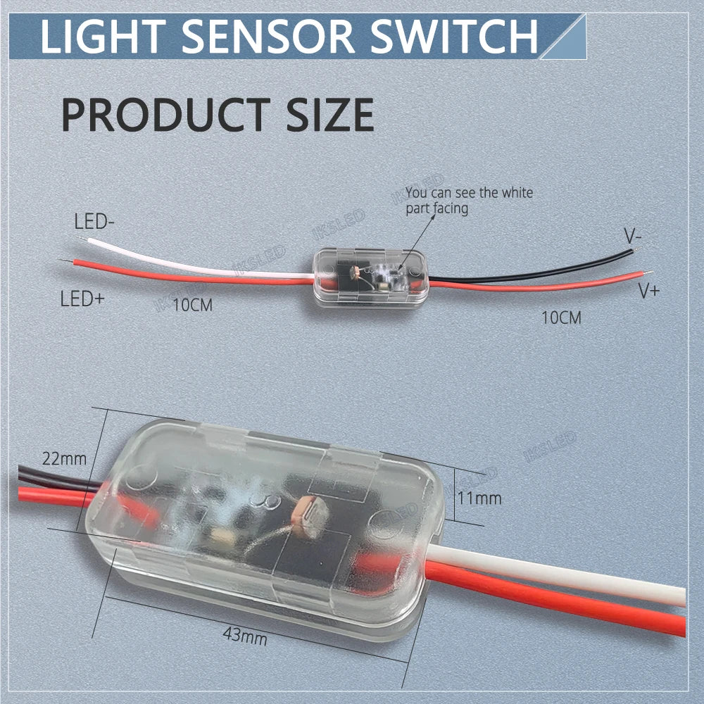 Light Sensor Switch Auto on Off Photocell Street Light Switch 5A Photo Control Photoswitch Sensor with Remote Control 3.7V-24VDC