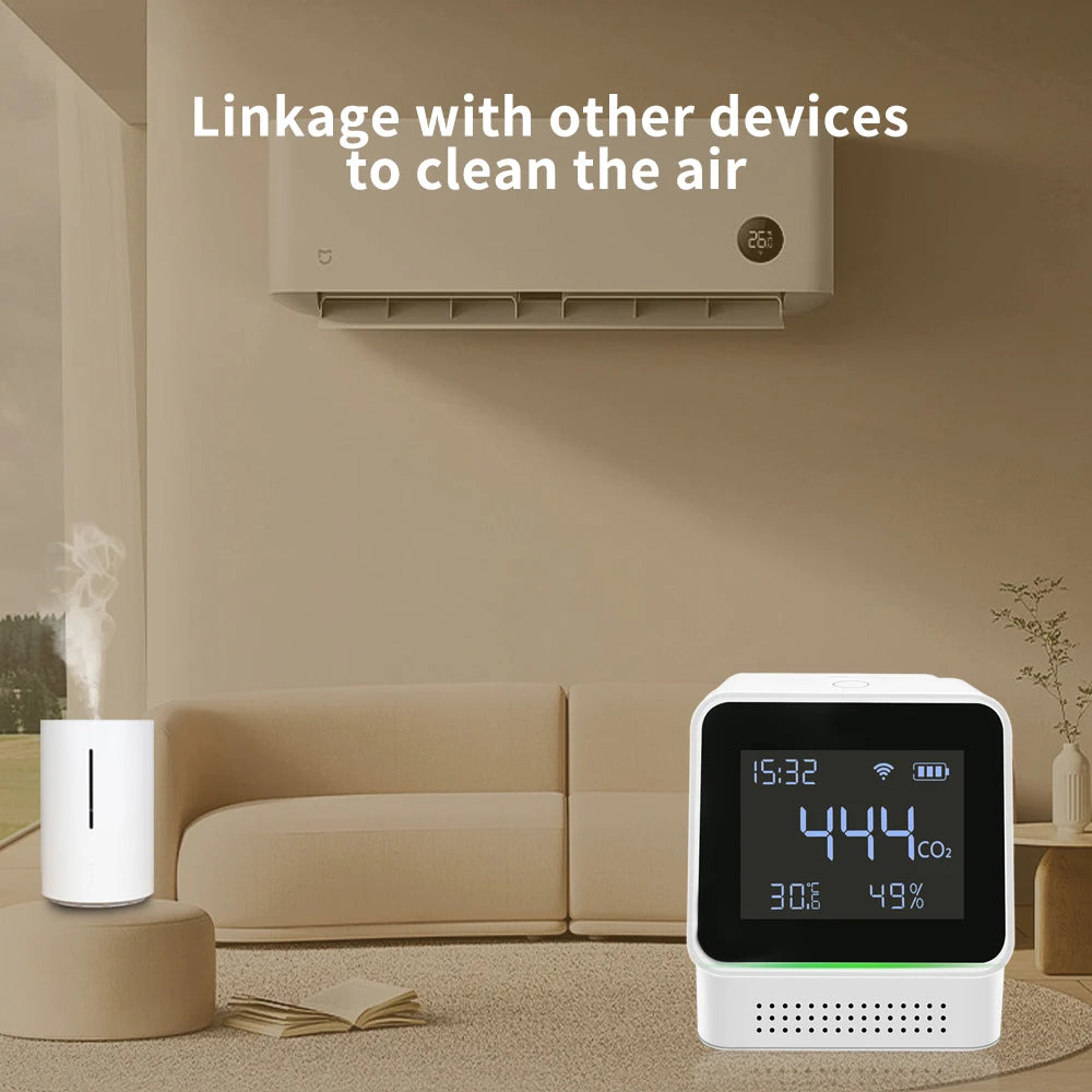 Lincukoo Tuya WiFi Smart Air Monitor NDIR CO2 Temperature＆Humidity Measurement High-Precisio Realtime Sound Lighting Alarm