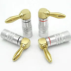 2PCS Banana Plug Audio Speaker Connector 90 Degree Straight Angle Plug Audio Jack Gold Plated Speaker Terminals Adapters