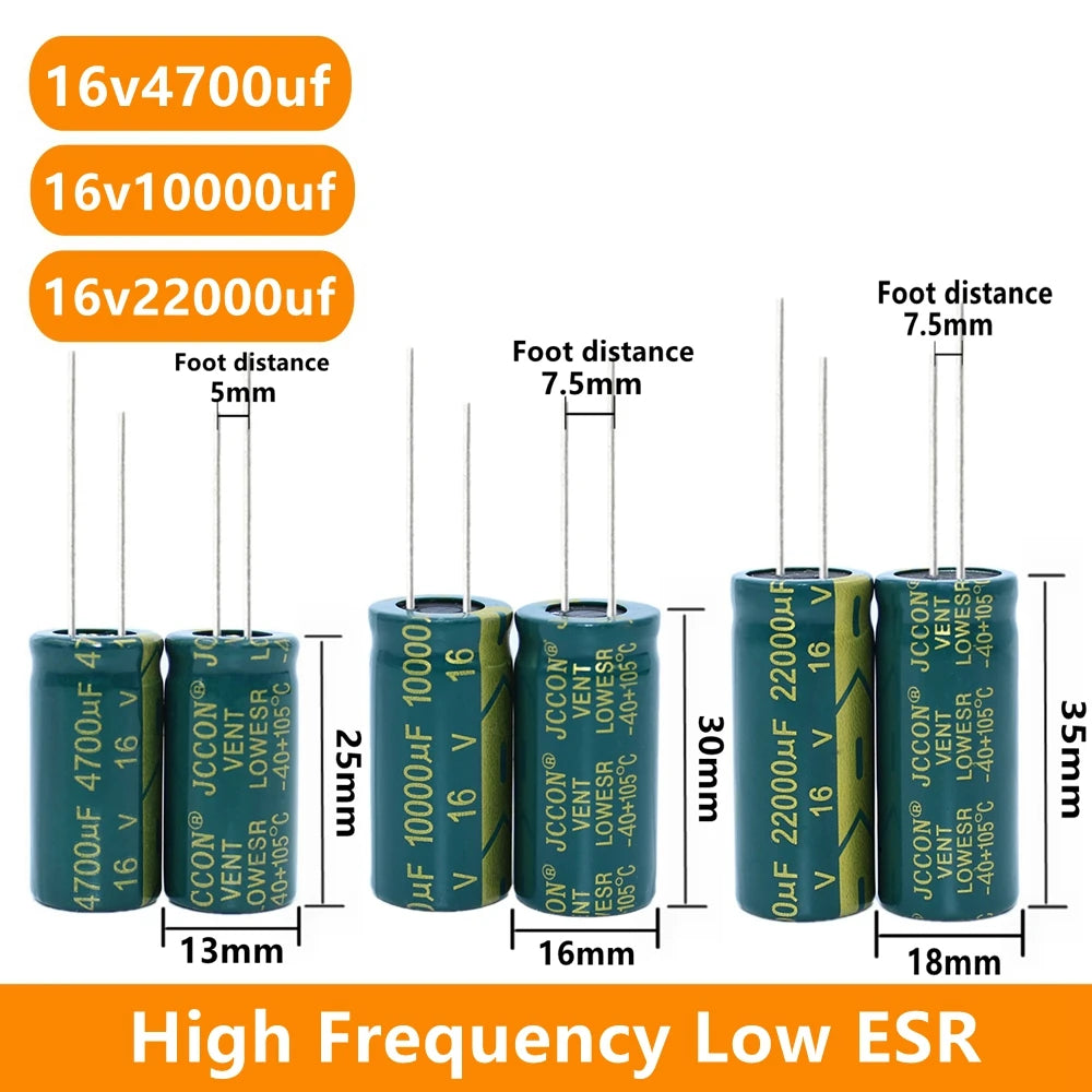 JCCON 6.3v 10v 25v 35v 50v 63v 100v 400v 450v 1uf 47uf 220uf 330uf 470uf 1000uf 1500uf 3300uf LOW ESR DIP Electrolytic capacitor