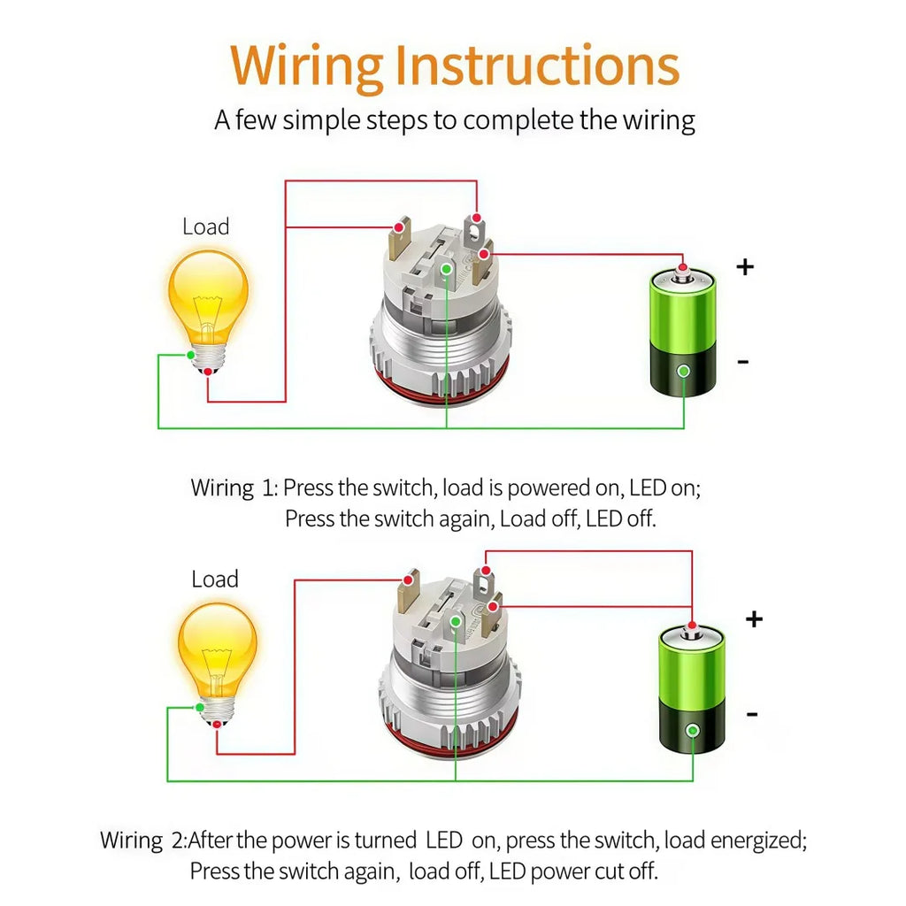 LANBOO 16mm High Current 16A High-Power Metal Push Button Switch 12V110V 24V 220V LED Light Latching