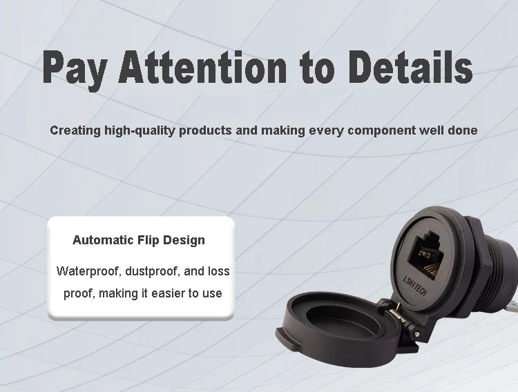 8P8C Ethernet IP65 Waterproof Retardant Terminal Network LAN Cable RJ45 Signal Connector Adapter Socket with Rubber Cap Cover