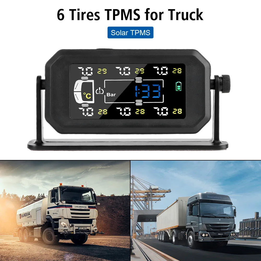 H13 Truck Car Tyre Pressure Monitor 6 External Sensors Tire Pressure Monitoring System Intelligent Temperature Warning Fuel Save