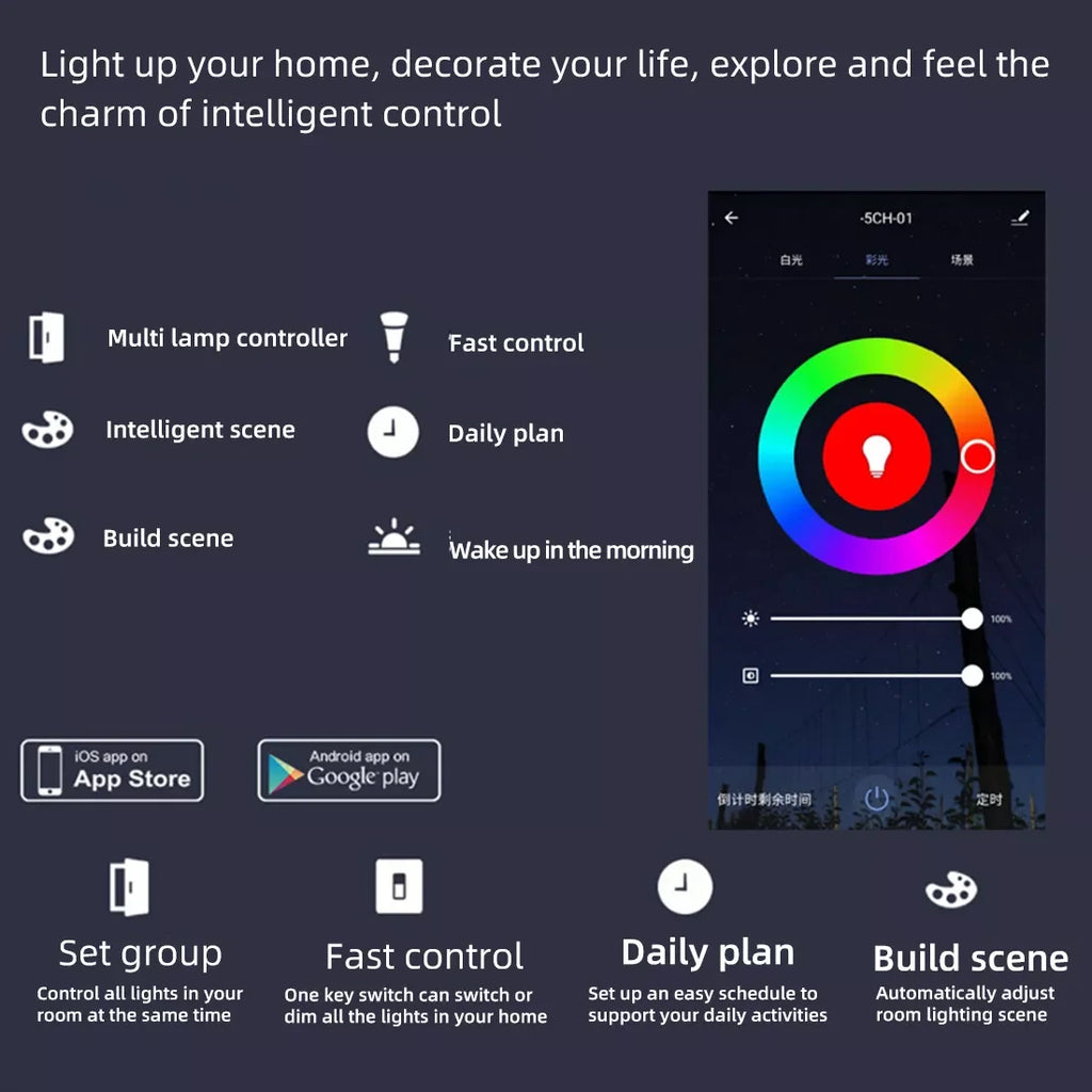 DC5-24V Tuya Wifi Wireless LED Controller Support iOs Android APP Alexa Google Voice Control for DIM CCT RGB RGBW RGBCCT Strip