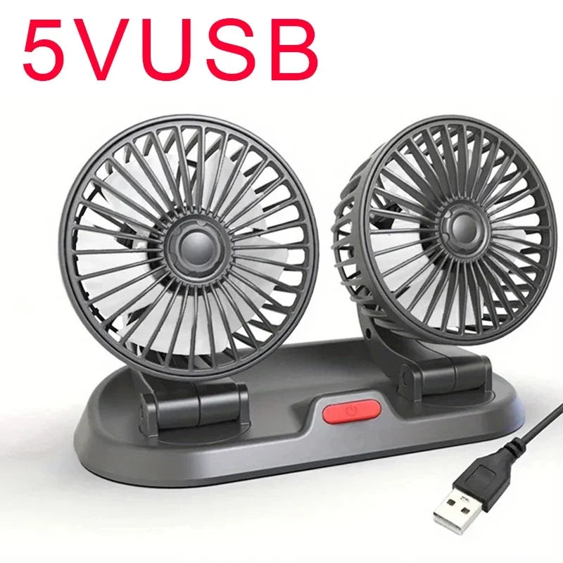 Car Fan 5V 12V 24V Car Cooling Fan 360° Adjustable Dual Head Air Fan USB 2Speeds Automotive Electric Fan For Dashboard RV Truck