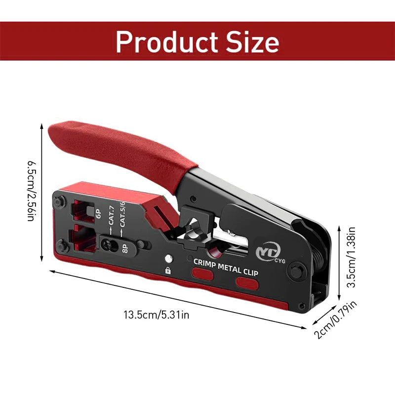 Rj45 Rj12 Rj11 Pass Through Crimp Plier Cat7 Cat6 Cat6A Cat5 Cat5e Stripping Crimping Tool with 8P/6P Ethernet Connectors
