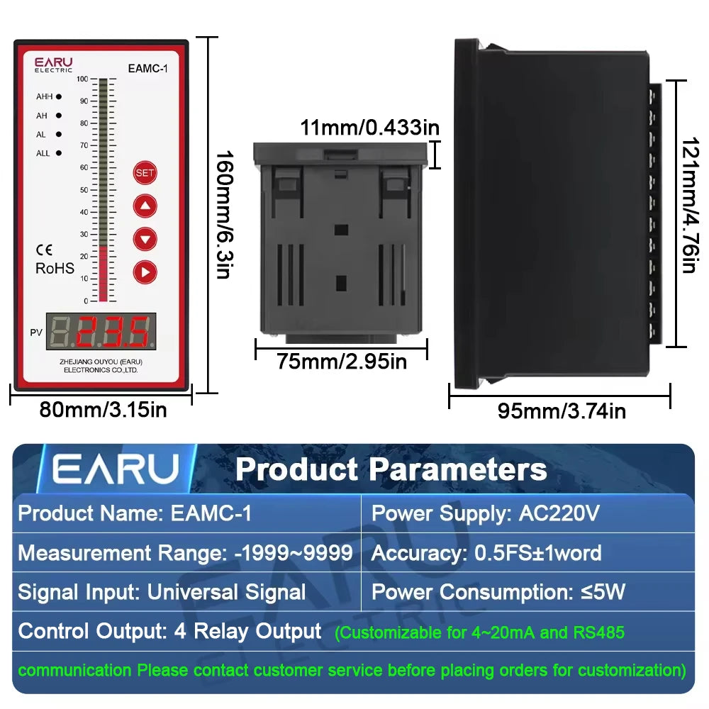 EARU Intelligent Controller 4-20mA 0-10V 0-5V Input With 4 Ways Relay Water Oil Liquid Level Temperature Pressure Transmitter