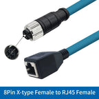 M12 to RJ45 Female Head Gigabit Ethernet Extension Cable 4Pin D-type 8Pin X-type Male A-code Waterproof Connector 1-30M IP67
