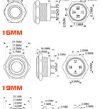 12/16/19/22mm Short Stroke Oxide Blcak Shell Metal Button Switch Waterproof Flat Head With Power LED Light Momentary 1NO 6V 24V