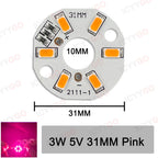 10 Pieces LED 3W 5V USB Light Board SMD 5730 Chip Red Green Warm White Yellow Purple Round Changing Light Source With 20 Cm Cabl