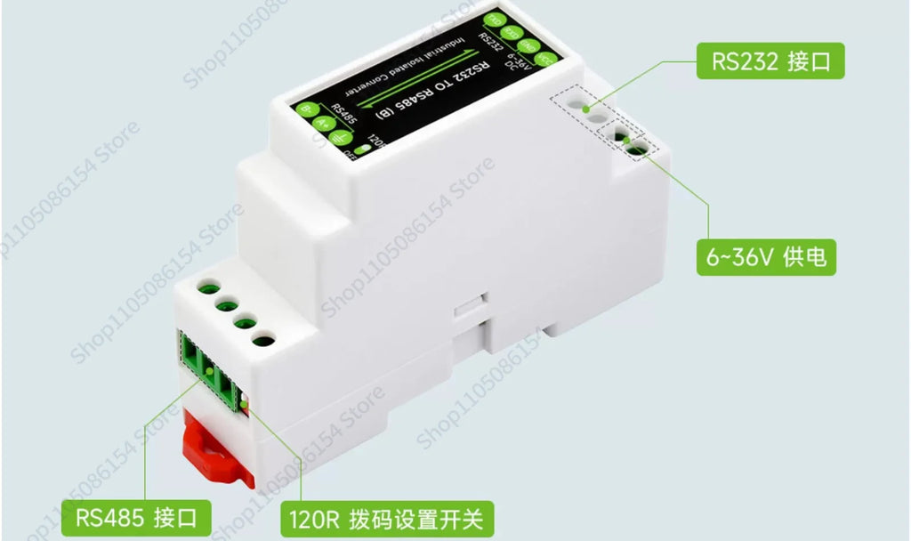 Rail RS232 to RS485 Serial Communication Converter Module, Active Digital Isolation, Industrial Communication