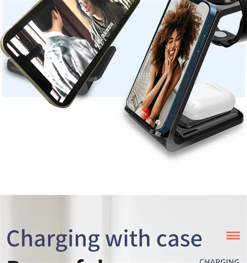 3 in 1 Wireless Charger Stand Fast Charging Dock Station for iPhone 15 14 13 12 11 X 8 Apple Watch 8 7 6 iWatch Airpods Pro