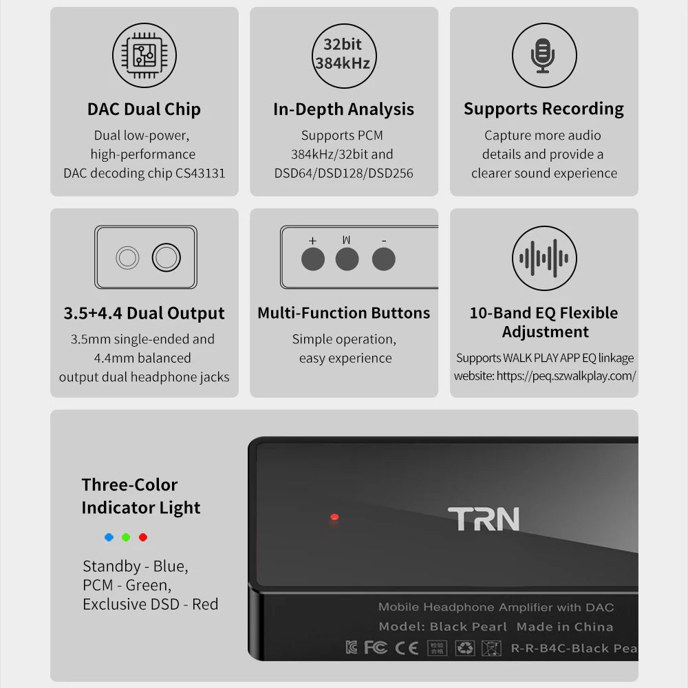 TRN Black Pearl HiFi High-performance DAC Decoding Dual Chip Digital Audio Decoder