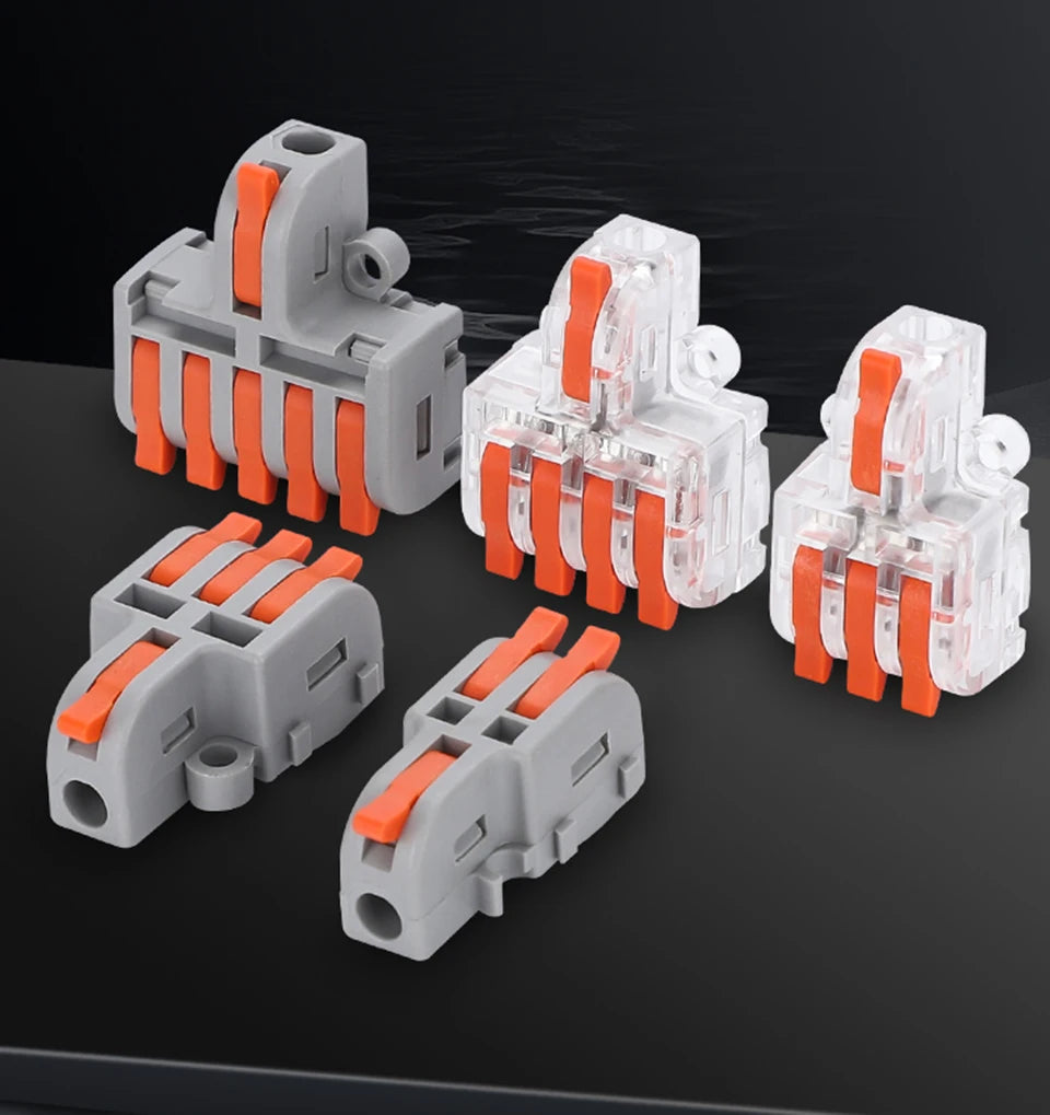 Fast Universal Compact Conductor Junction Box Spring Splice Terminal Block Push-in Wire Connector Cable Splitter 1 in 3/4 out