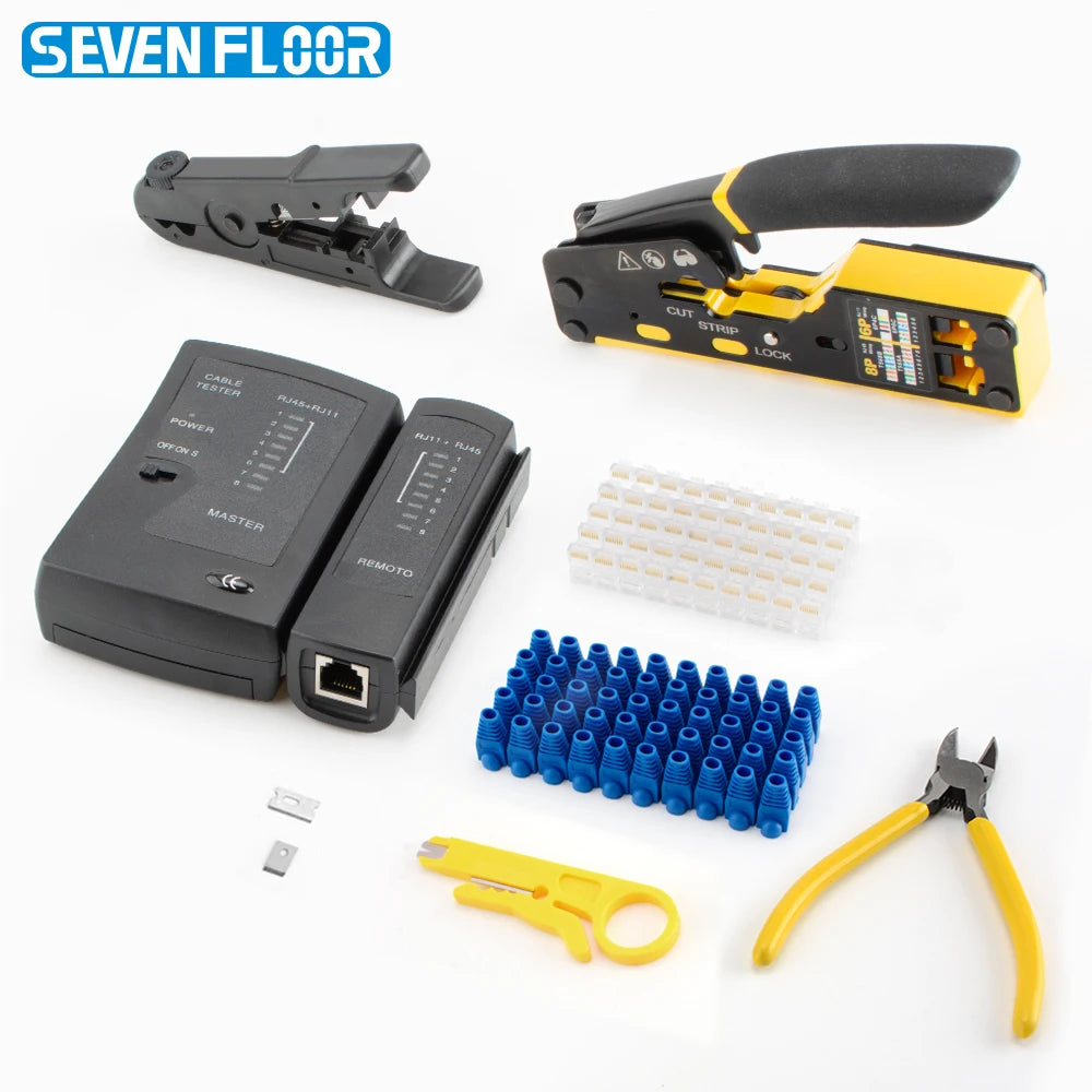 Pass Through RJ45 Cat6 Crimping Tool, 8P8C Crimper for CAT6A/CAT6/CAT5E (STP/UTP)， 3-in-1 Crimp/Cut/Strip