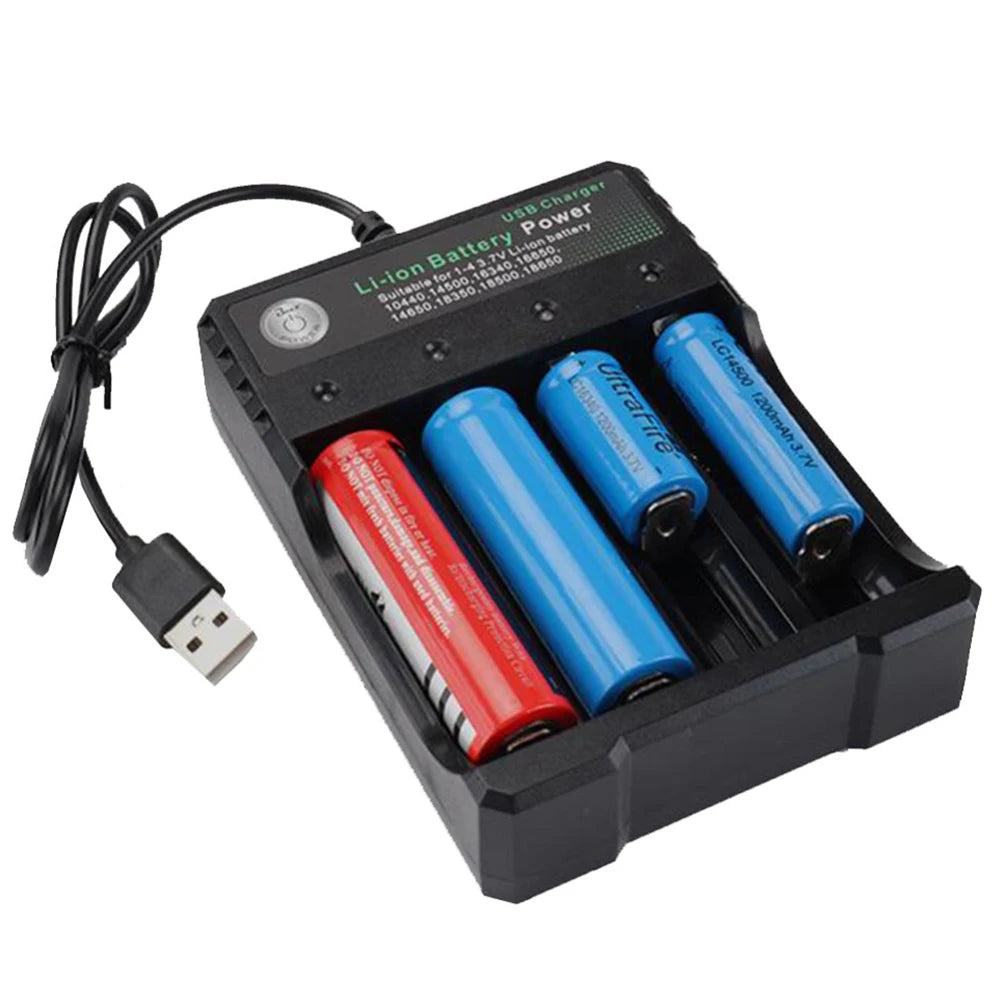 18650 Charger 4 Slots 4.2V Li-ion Battery USB Rechargeable Charging 18650 18500 14500 16650 26650 Lithium Battery Smart Charger