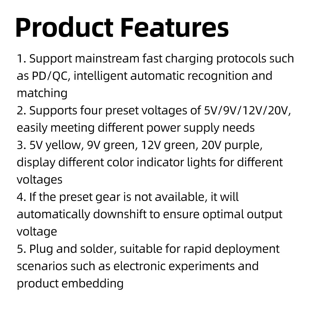 PD QC Protocol Fast Charging Decoy Module 5V 9V 12V 20V Adjustable with Indicator Light Type-C Trigger Module for DIY Electronic