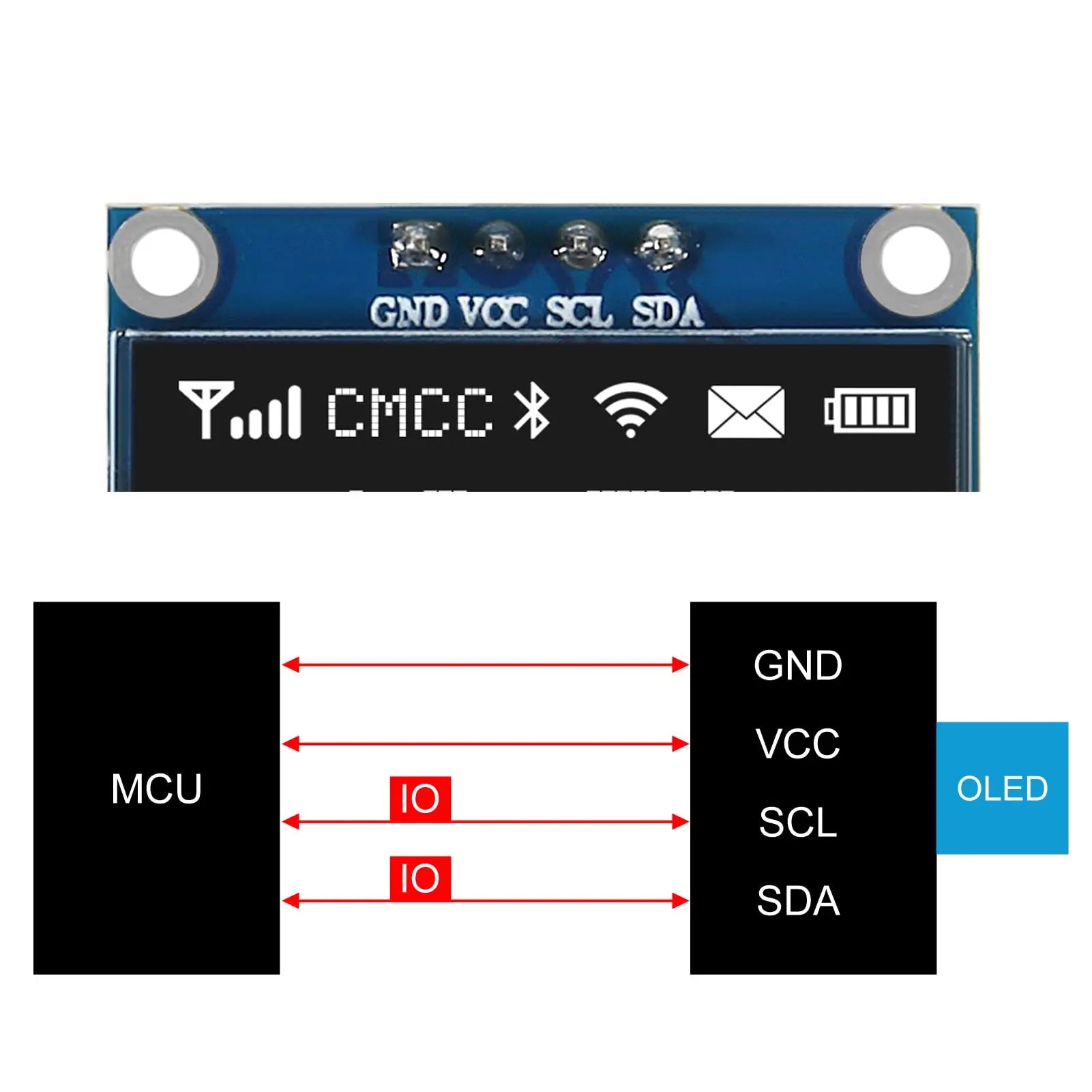 0.96" Inch OLED Display Screen Module I2C IIC 128x64 SS - D - 1306 3.3V-5V Blue/blue Yellow/White for Arduino ESP32 ESP8266