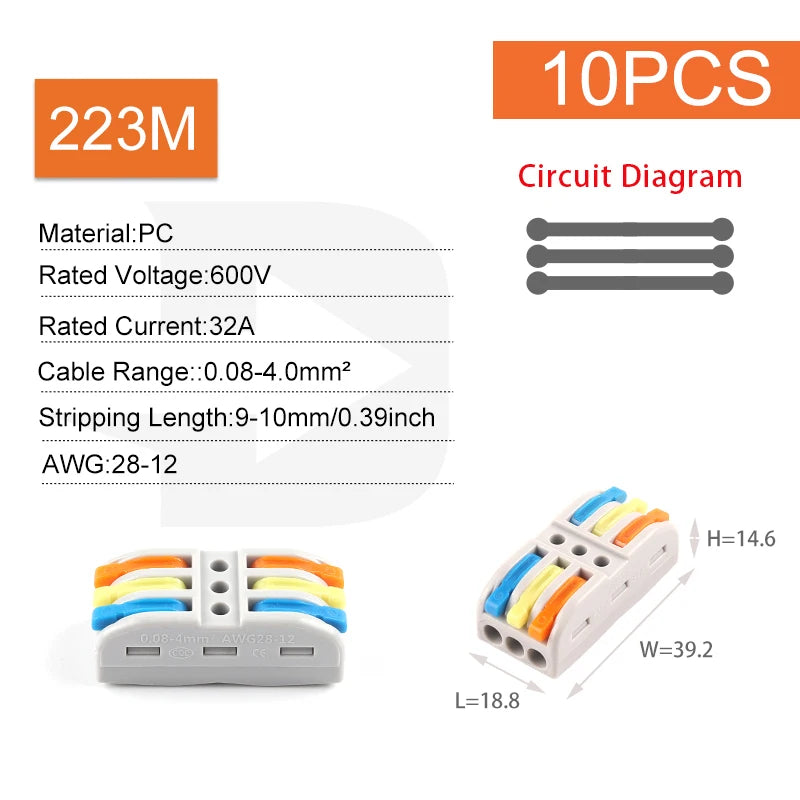 Quick Electrical Connectors Universal Compact Push-in Conductor SPL Splitter Wiring Cable Connector Butt Terminal Block AWG28-12