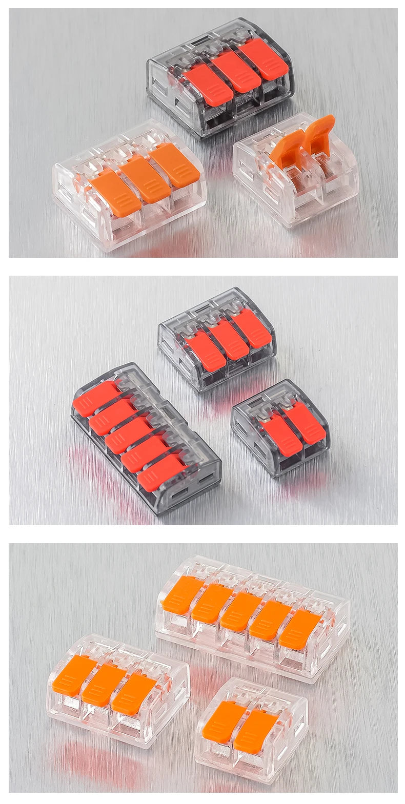 10/20/30/50Pcs Orange Electrical Splicing Compact Quick Lever Wire Connector Lighting Terminal Blocks Wide Capacity 0.2-4mm²
