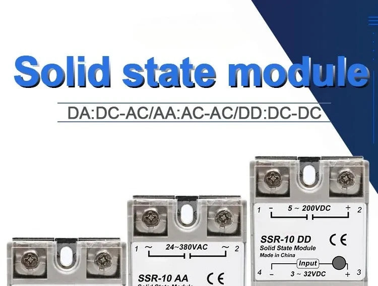 1pcs Solid State Relay Single Phase Non-contact SSR DC To DC AC To AC DC To AC 24-380VAC 10A 25A 40A 50A 60A 80A 100A