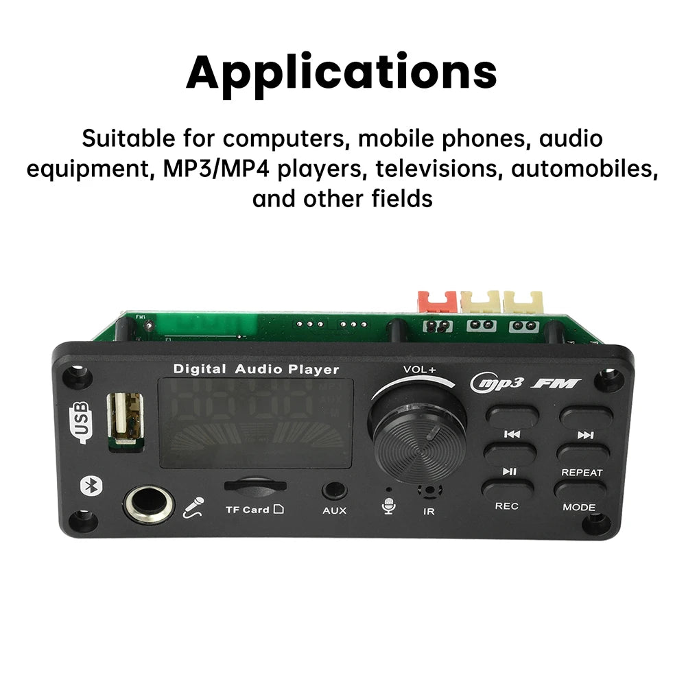 DC 7-24V MP3 Audio Decoder Module Bluetooth 5.0 Lossless Amplifier Decoder Board Music Playback Volume Controller 87.5-107.5MHz