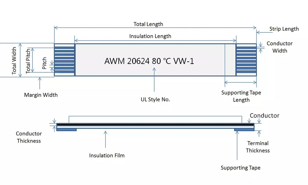 7Pin 1mm Pitch FFC FPC AWM 20624 80C 60V VW-1 FFC A B Type Flat Flexible Cable 500mm 600mm 700mm 800mm 1000mm Width 8mm