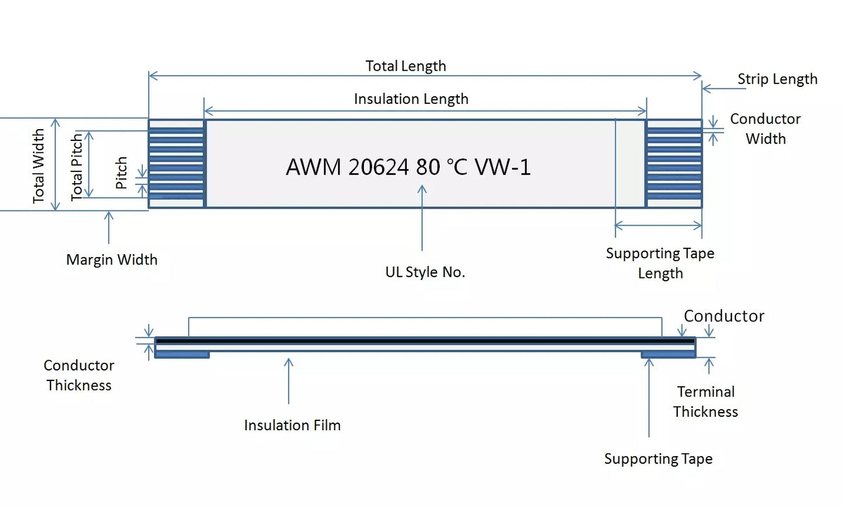 7Pin 1mm Pitch FFC FPC AWM 20624 80C 60V VW-1 FFC A B Type Flat Flexible Cable 500mm 600mm 700mm 800mm 1000mm Width 8mm