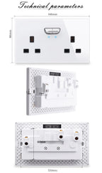 146 13a Reset Toggle Tempered Glass 2Gang UK Socket Switch Combination Panel Power Socket Office Hotel Home Villa Decoration