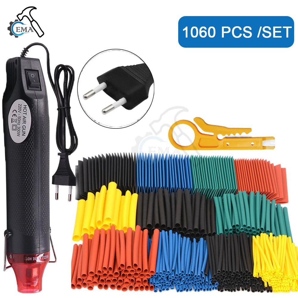 2:1 Heat Shrink Tube With 300W Hot Air Guns Kit EU US 110V 220V Heat Shrink Tubing Kit Cover Cable Repair Protection 1060/656pcs