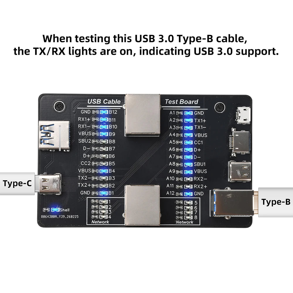 Multifunctional Data Cable Tester USB3.0/3.1/3.2 Type-C 24Pin Cable Detector Support Lightning Micro RJ45 Type-B Cable Test Tool