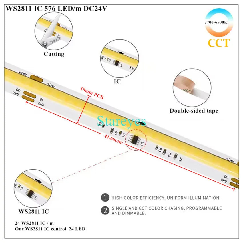 COB SPI LED Strip Light 24V 5m Addressable Pixels White CCT RGB RGBW RGBCCT WS2811 WS2814 Digital IC FCOB Magic Color Tape Rope
