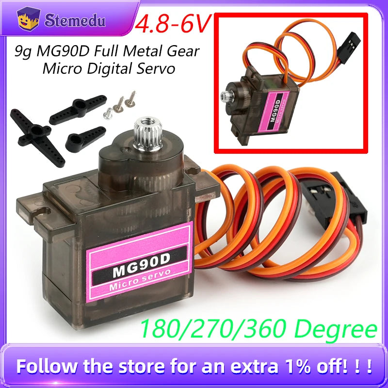 9g MG90D Micro Digital Mini Servo 180/270/360 Degree Power Functions Metal Gear Brush Motor For RC Plane Helicopter Drone Parts