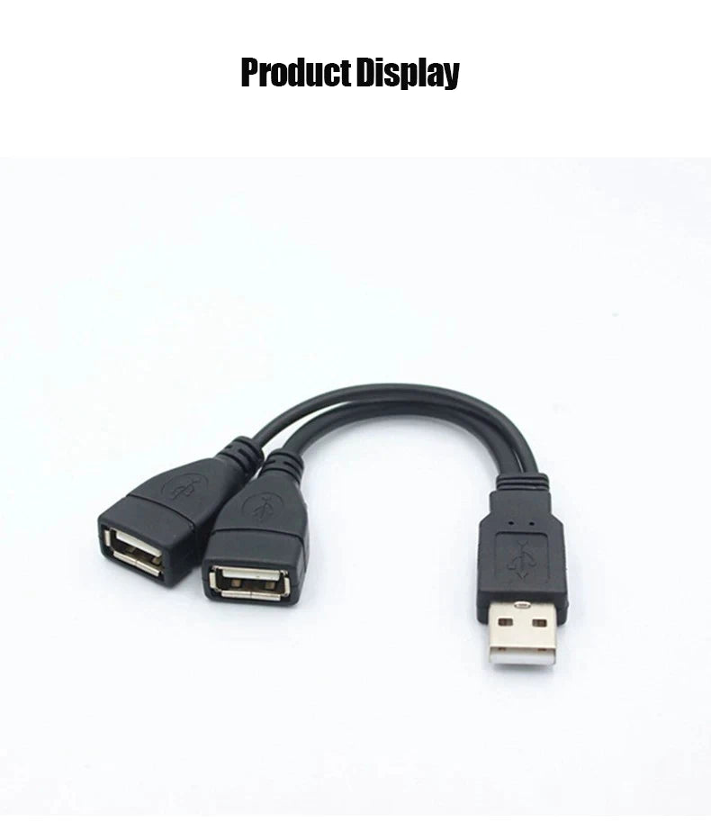 USB 1/2 to 1 Male/2 Female Three Head Data Cable 2-in-1 Dual Female Port Car Charging Extension Data Cable
