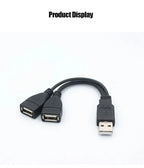USB 1/2 to 1 Male/2 Female Three Head Data Cable 2-in-1 Dual Female Port Car Charging Extension Data Cable