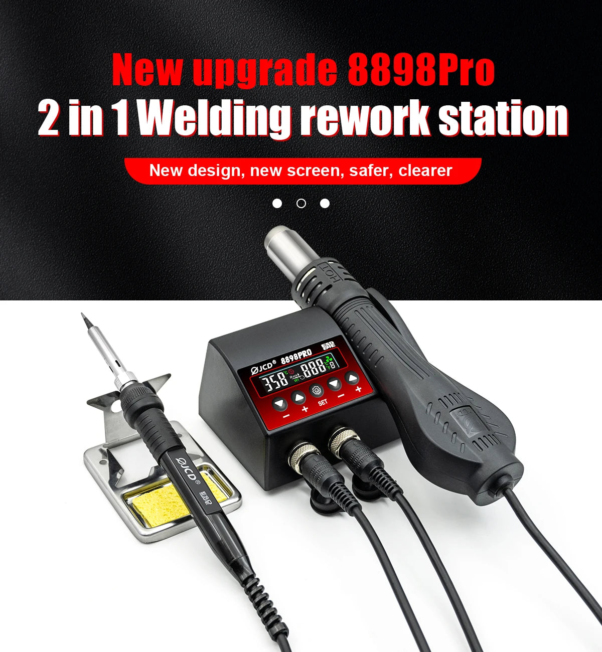 JCD 8898Pro Soldering Station 2 in 1 Hot Air Gun Solder Iron LCD Digital Display For Cell-Phone SMD BGA IC Repair Solder Tools