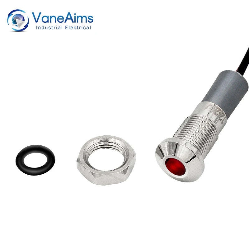 VaneAims 6mm Metal LED Indicator Light Panel Mounting Small Signal Lamp Red Blue Yellow Green White 220V 24V 12V 6V 3V