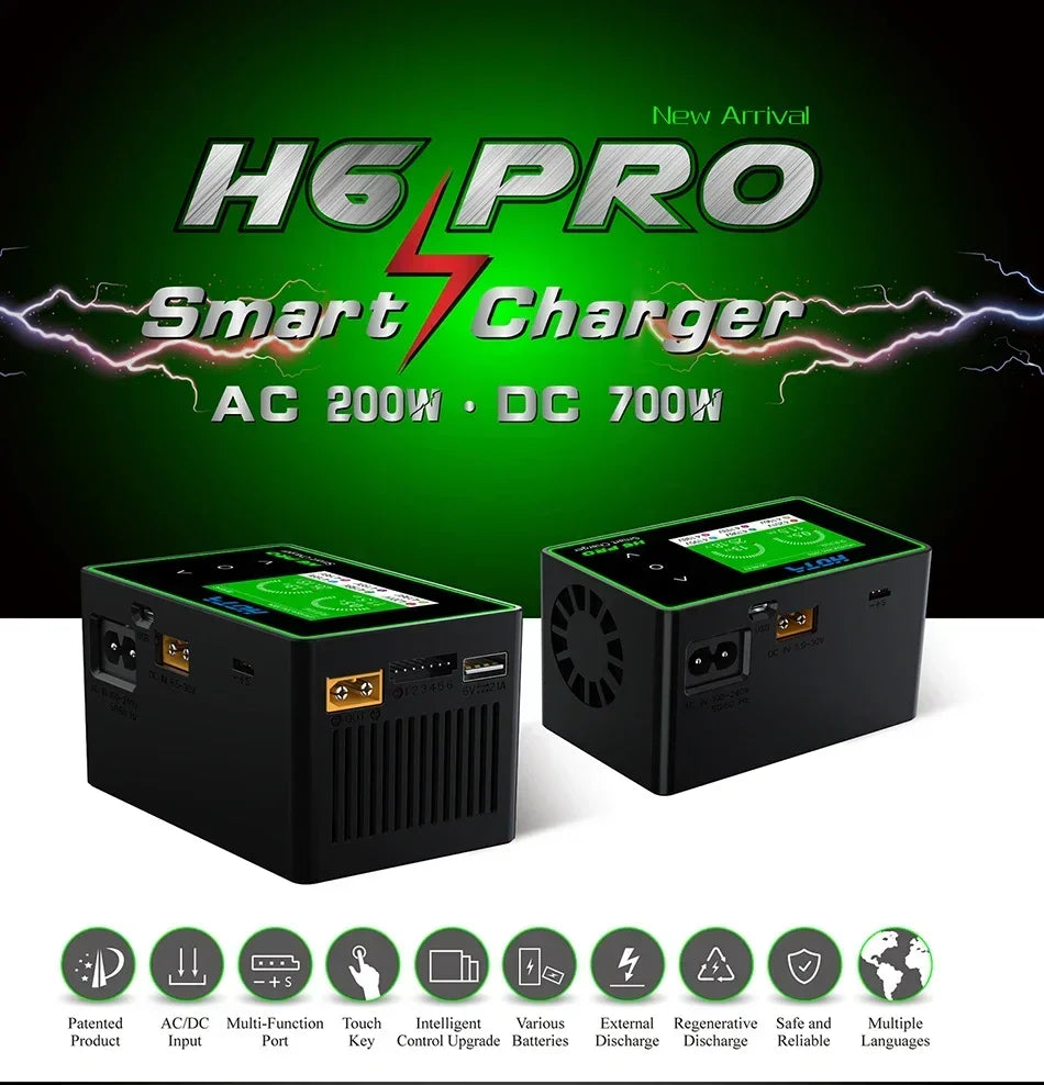 HOTA H6 Pro Duo AC 200W DC 700W 26A Mini Battery Charger 1-6S Lipo NiMh Li-ion Ni-Cd Digital RC Balance Charger Discharger